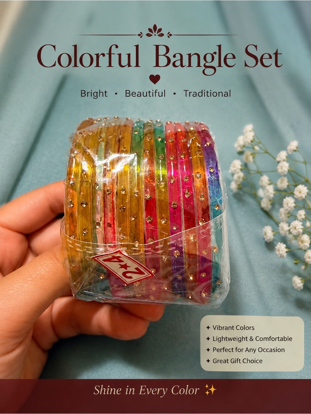 Indian Bright Multicolor Crystal Accent raindrop Kashmiri Bangle Set for Women